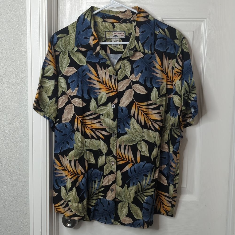 Caribbean Joe Button Front Blouse Size 1X 100% rayon